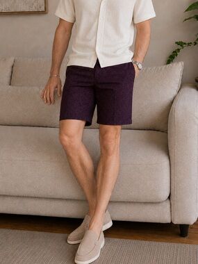 Banana Republic Aiden Shorts Mens 30 Burgundy Leaf Print Chino Flat Front Casual